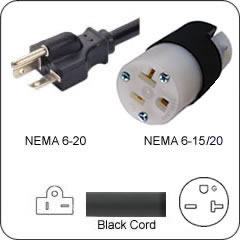 Plug Adapter NEMA 6-20 Plug to 6-15/20 Connector 1 Foot Cord