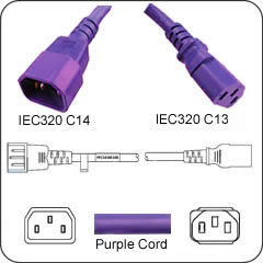 C13 to C14 Power Cord 15amp Violet- 2.5 Foot