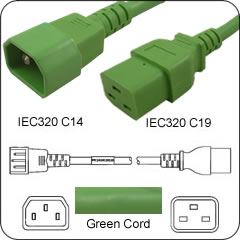 C14 Plug Male to C19 Connector Female 1 Feet 15 Amp 14/3 SJT 250v Power Cord- Green