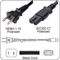 Polarized IEC C7 to Polarized Nema 1-15P Power Cord for Laptops- 6 Feet