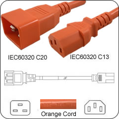 C20 Plug Male to C13 Connector Female 5 Feet 15 Amp 14/3 SJT 250v Power Cord- Orange